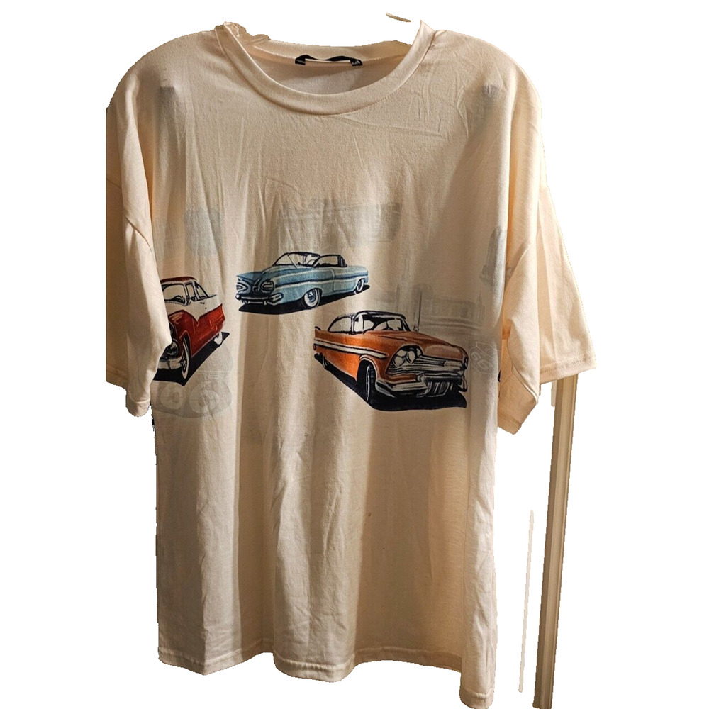 NWOT Sz M Blush Mark Route 66 Classic Car T Shirt- Light Blush Color